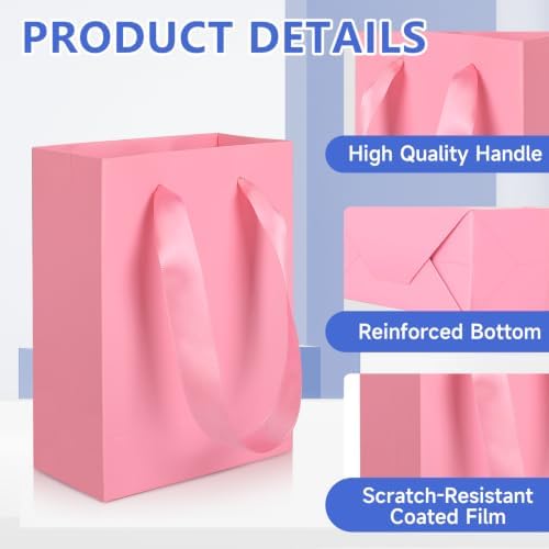 Ethhqu 50 Pack Small Pink Gift Bags with Handles & 100 Tissue Paper - Image 4