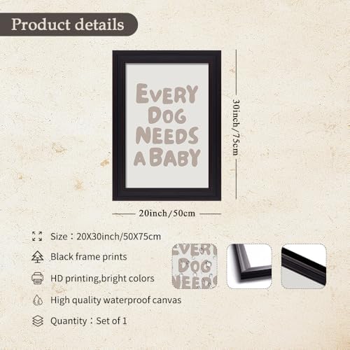 Vintage Framed Fun Kids Quotes Canvas Posters Every Dog Needs A Baby Wall Art Modern Trendy Minimalist Toddler Prints Playing Print For Nursery Room Wall Decor 20x30 inch - Image 2