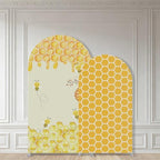 2PCS Bee and Honeycomb Arch Backdrop Covers, Yellow Stretch Fabric for Baby Shower and Birthday Party Decorations, Fits (7.2ft,6ft) - Image 2