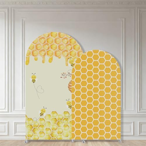 2PCS Bee and Honeycomb Arch Backdrop Covers, Yellow Stretch Fabric for Baby Shower and Birthday Party Decorations, Fits (7.2ft,6ft) - Image 2