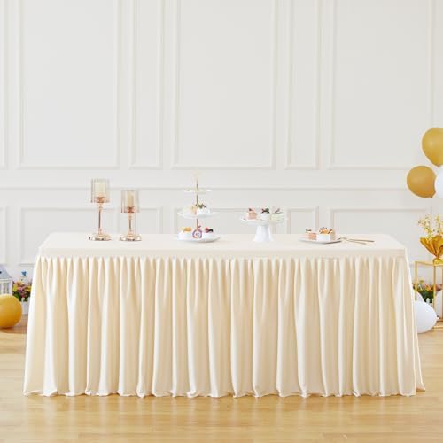 Wish Care Light Champagne Polyester Table Clothes for 4 Foot Rectangle Tables, Wrinkle Free Fitted Table Cover with Pleated Ruffle Table Skirt for Birthday Party Wedding Trade Show Event Display - Image 4