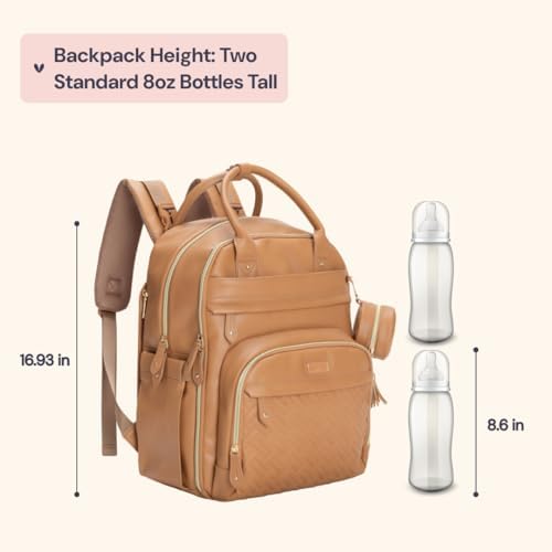 BabbleRoo Leather Diaper Bag Backpack - Baby Essentials Travel Baby Bag, Multi function, Water Resistant, with Changing Pad, Stroller Straps & Pacifier Case – Unisex, Light Brown - Image 2