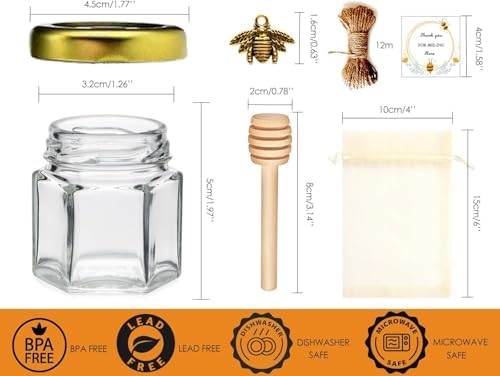 Adabocute Honey Pot, Mini Honey Jars w/Dippers, Glass Jars 1.5oz 60 Pack - Image 4