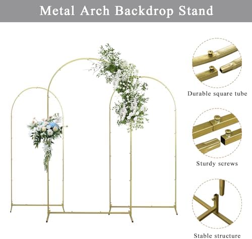 Gawicpy Wedding Arch Backdrop Stand Set Metal Arch Backdrop Stand with Wedding Arch Cover, Wedding Balloon Arch Backdrop Stand for Birthday, Baby Shower, Anniversary (White, 5.9FT+6.6FT+7.2FT) - Image 5