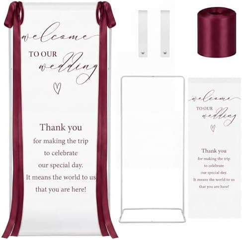 Wedding Welcome Linen Sign Stand with Satin Ribbon(Red) by Unknown