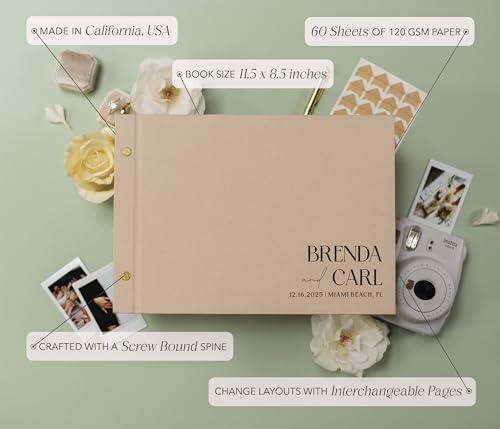 Personalized Luxe Photo Guest Book (Design 4) – 11.5 x 8.5" Minimal Aesthetics, Screw Bound with Custom Oatmeal Hardcover & Photo + Lined or Blank Pages - Wedding, Baby Shower, Anniversary - Image 2