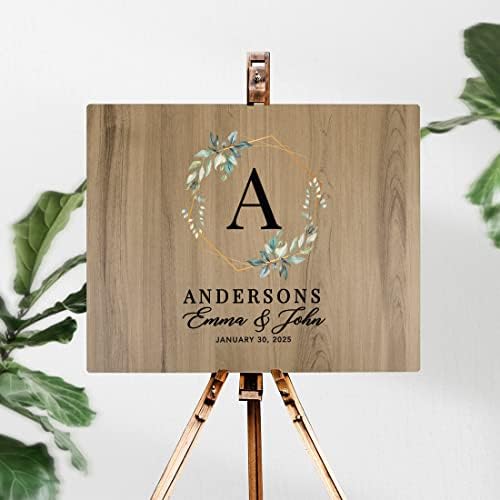 Andaz Press Large Wooden Welcome Sign for Wedding Rustic Welcome Sign 16" x 20" Custom Names & Date Geometric Greenery Fall Wedding Signage English Oak MDF Wood Finish Reception Indoor Outdoor Sign - Image 2