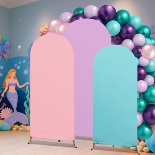 Mindsoft Mermaid Colors Arch Backdrop Cover Set of 3 with 96 Pcs Balloon, 4ft 5ft 6ft Spandex Fitted Stretchy Backdrop Stand Covers for Baby Shower Wedding Birthday Photo Banquet Party Decoration - Image 5