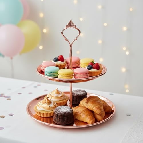 8 Pcs Cake Stands Set Metal Dessert Table Display Tiered Cupcake Holder Candy Donut Fruit Plate Cake Serving Tray Candlestick Display Treats Serving Tower for Wedding Birthday Party Decor (Rose Gold) - Image 6