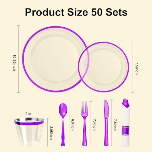 BESTSTAR 350 PCS Clear and Purple Disposable Plates Set for 50 Guests - Image 5