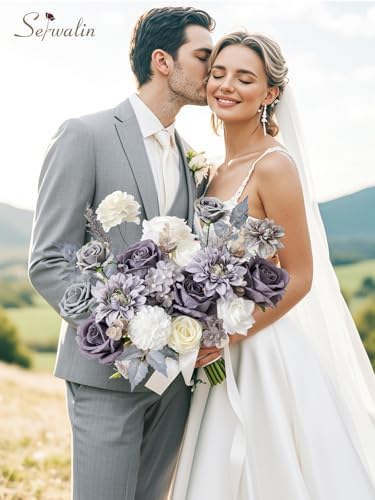 Serwalin Artificial Flowers Grey Silk Flowers for Wedding Decor - Image 2