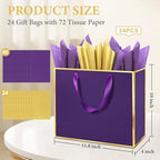 Addblu 24 Pack Purple Large Gift Bags with Handles & 72 Tissue Papers - Image 2