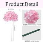 100 Pcs Faux Pink Hydrangea Artificial Flowers Bulk, Fake Silk Hydrangea Flowers Heads with Stems for Wedding Decorations Garden Party Baby Shower Porch Home Decor Table Centerpieces - Image 3