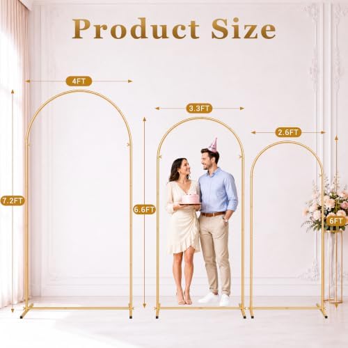 GRENTY Wedding Arch Backdrop Stand Set of 3, 7.2FT, 6.6FT & 6FT Gold Metal Balloon Arch Frame for Flowers, Wedding Ceremony, Birthday, Baby Shower and Party Decor - Image 3