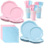 350 Pcs Gender Reveal Party Supplies for 50 Guests, Pink and Blue Paper Plates and Napkins Set with Cups, Knives, Forks & Spoons, Thickened Decagonal Plates for Baby Shower Boy or Girl Celebration by Unknown