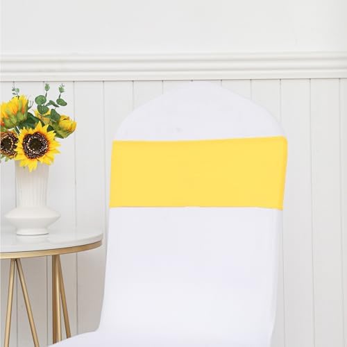 50 Pack Spandex Yellow Chair Sashes Bows Stretch Chairs Bands with Buckles Universal Elastic Chair Ties for Party Celebration Engagement Anniversary Ceremony Events Wedding Decorations - Image 5