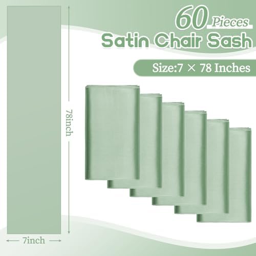 fani 60 PCS Satin Chair Sashes, 7x78 Inch, Sage Green - Image 2