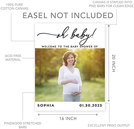 Andaz Press 16"x20" Personalized Canvas Baby Shower Welcome Sign, Custom Photo Oh Baby Gender Neutral Large Welcome Baby Shower Sign for Easel Stand, Baby Shower Decorations - Image 5