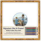 CountryArtHouse Signature Keepsake Frame - Circle Mat Window - Gold Bamboo Genuine Hardwood 20x20 8x8 Photo - Sky Blue Border Mat - Gel Pens Included for Guest Signing by CountryArtHouse