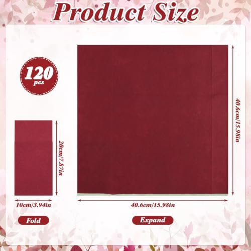 120 Pcs Burgundy Linen-Feel Paper Napkins with Built-in Flatware Pocket, Pocket Linen Napkins Prefolded Cloth Like Paper Napkins Bulk for Silverware Wedding Baby Shower Birthday Bridal Party - Image 2