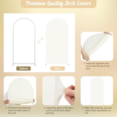 2 Set-6.6FT, 5FT Ivory Arch Backdrop Cover,Spandex Fitted Wedding Arch Stand Covers Round Top Chiara Arch Backdrop Stands Cover for Birthday Party Banquet Photo Background Decoration - Image 7