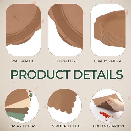 Qinyoung 388 Pcs Woodland Baby Shower Tableware Decorations Include Sage Green Brown Forest Scalloped Plate Paper Napkin Cup Plastic Cutlery for Safari Jungle Neutral Birthday Wedding, Serves 48 - Image 3