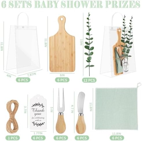 49Pcs Baby Shower Prizes for Game Winners Bamboo Cheese Board Fork Spreaders Towel Thank You Card with PVC Gift Bags for Guests Baby Shower Wedding Bridal Shower Favors - Image 3