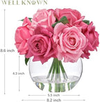 WELL KNOWN Artificial Flowers with Vase, Fuchsia Pink Silk Rose - Image 2