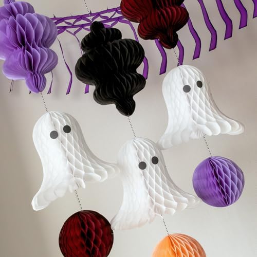 Eco-Friendly Paper Party Decoration Set - Halloween Ghost Party Honeycomb - Made in the USA Plastic-Free FSC Sustainable Recyclable Reusable Pack - Image 4