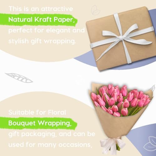 PerkHomy 24" x 2,400" (200') Brown Kraft Paper Roll for Craft Bulletin Board Paper Art Table Covering Crafting Gift Wrapping Bouquet Packing Parcel 70GSM 50LB (Brown, 24" x 200') (Pack of 2) - Image 4