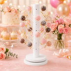 2Pack Wooden Cake Pop Stand Kit with 360° Spinning Base, 49Hole Lollipop Holder with Cake Ball Scoop, 100 Paper Sticks, 100 Clear Treat Bags and 100 Twist Ties, Easy Twist Assembly for Parties - Image 6