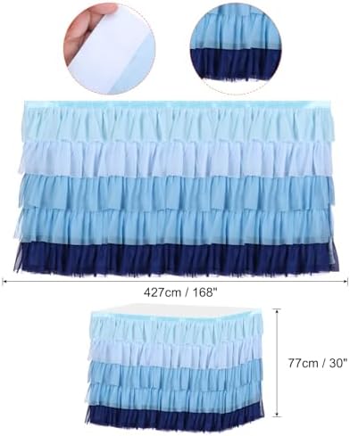 MECCANIXITY 1 Pack 14ft Blue Tutu Table Skirt, Ruffle Tablecloth for Rectangle or Round Table Cover for Birthday Weddings Cake Dessert Table Decorations - Image 2