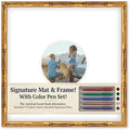 CountryArtHouse Signature Keepsake Frame - Circle Mat Window - Gold Bamboo Genuine Hardwood 20x20 8x8 Photo - White Double Mat - Gel Pens Included for Guest Signing by CountryArtHouse