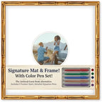 CountryArtHouse Signature Keepsake Frame - Circle Mat Window - Gold Bamboo Genuine Hardwood 20x20 8x8 Photo - White Double Mat - Gel Pens Included for Guest Signing by CountryArtHouse