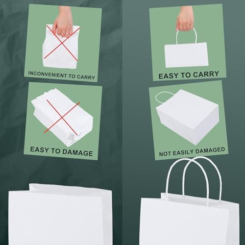 METRONIC Paper Gift Bags 10x5x13 300Pcs White Paper Bags with Handles Bulk - Image 3