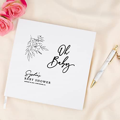 Andaz Press Personalized Baby Shower Guestbook with Gold Accents, Minimal Floral Custom Guestbook, White Guest Sign-in Registry, 120 Pages 8.5" X 8.5" Memories Book for DIY Scrapbook Photo Album - Image 4