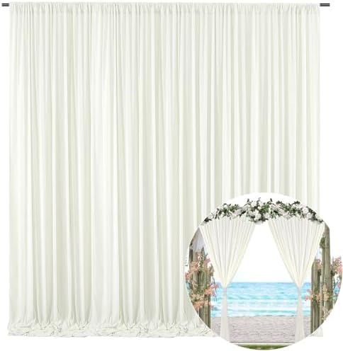 10 x 7 Feet Ivory White Backdrop Curtain for Partie, Background Curtains for Photoshoot, Birthday, Wedding, Halloween, Thanksgiving, Christmas Day, New Year Party Decorations 5Ft x 7Ft, 2 Panels by ZEBMOON