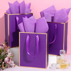 Yeaqee 50 Pcs Metallic Paepr Gift Bags Bulk with Handles,Purple and Gold - Image 5