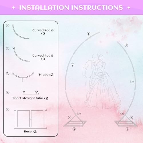 Metal Open Arch Backdrop Stand,Set of 2 Gold Curved Arch Backdrop Stand Half Moon Wedding Arches for Ceremony,Birthday,Anniversary,Baby Shower,Floral Stand,Ramadan Decoration (6.7FT & 5.8FT) - Image 3