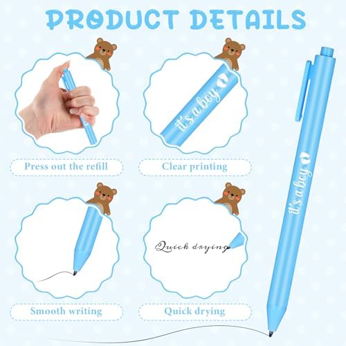 CTOSREE 250 Pcs Baby Favors - Includes Pens, Angel Keychains, Bags, Cards for Baby Shower, Gender Reveal (Blue, It's a Boy) - Image 3