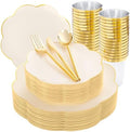ejonirinjonir 180pcs Elegant Gold Rim Ivory Plastic Plates for Wedding Gala by Ejonirinjonir