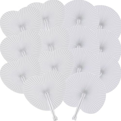 60 Pcs White Heart Round Paper Fans by Bestage