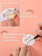 Cosweet 60 Set Wedding Hand Fans with Thank You Tags, Organza Bags - Image 6