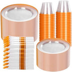 SUT 350Pcs Orange and Clear Plastic Dinnerware Set for 50 Guests, Include: 50 Dinner Plate, 50 Dessert Plates, 50 Pre Rolled Napkins With Silverware, 50 Cups, Disposable Plates for Party by SeeYouTomorrow