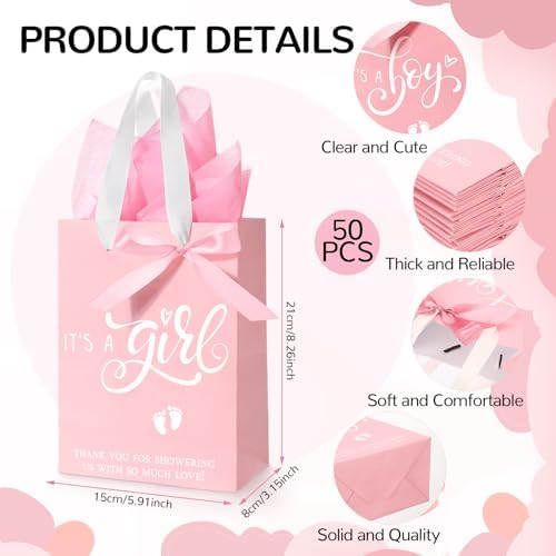 Qilery 50 Sets 8" Baby Shower Favor Bags, It's a Boy Gift Bags with Handle - Image 2