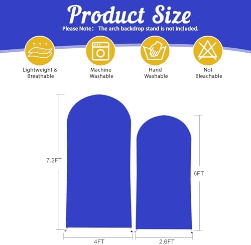 Royal Blue Arch Backdrop Cover 2 Set - 6.6FT, 5FT Spandex Fitted Wedding Arch Backdrop Covers Round Top Chiara Arch Backdrop Stands Cover for Birthday Banquet Photo Background - Image 2