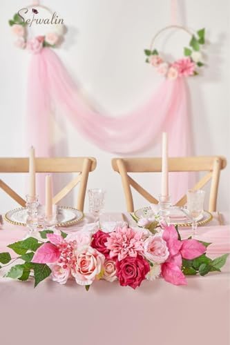 Serwalin 2Pcs Artificial Flowers Hot Pink Silk Fake Flowers for Wedding - Image 4