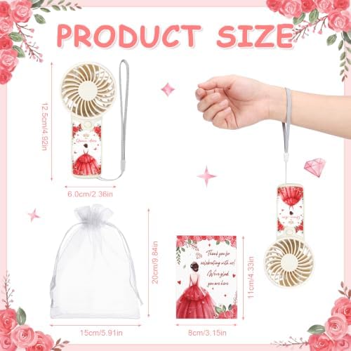 50pcs Red Quinceanera Mini Handheld Fans for Sweet 15 Birthday Party Favors - Image 3