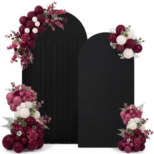 2 Set Wedding Arch Cover Black Ripple & Solid Stretchy Backdrop Cover by Tegeme