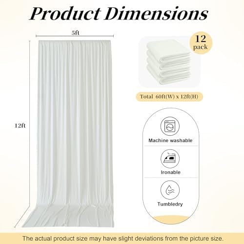 60ft x 12ft Wrinkle Free Ivory Backdrop Curtains for Parties, 12 Panels 12FT Long Silky Polyester Photo Backdrop Drapes Back Drop Cloth for Wedding Birthday Photography Background Decor - Image 6
